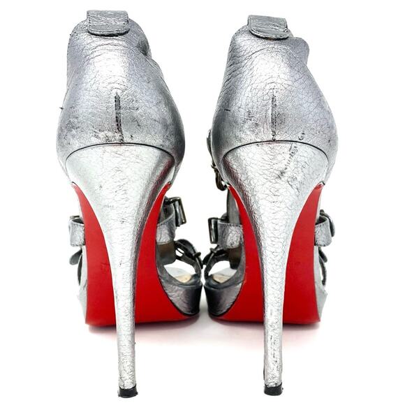 Christian Louboutin Lima 120 Silver Platform Buckle Sandals Heels 39 - Picture 6 of 14